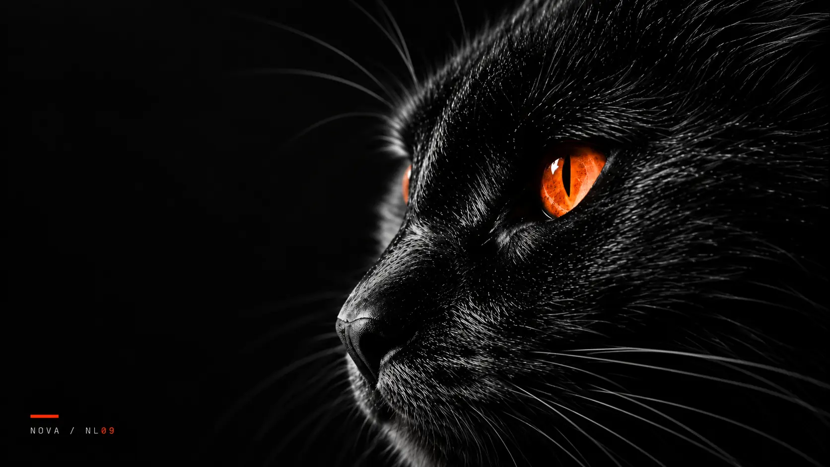 Cinematic editorial illustration inspired by Nova the black cat
